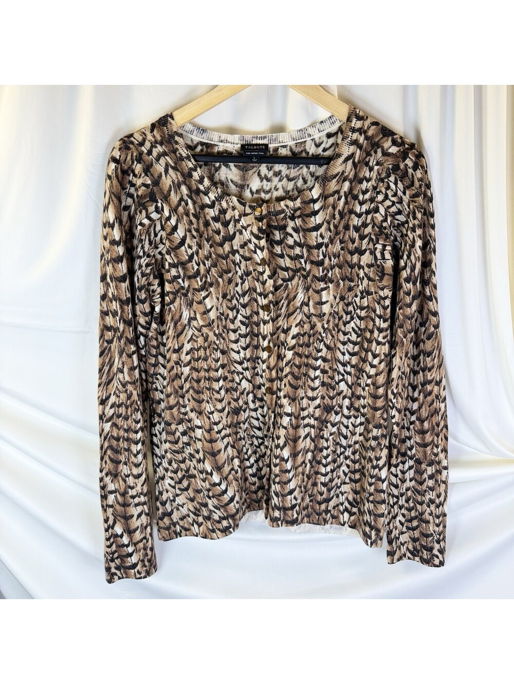 Talbots Cardigan Sweater Womens L Pure Merino Wool Quiet Luxury Career Workwear